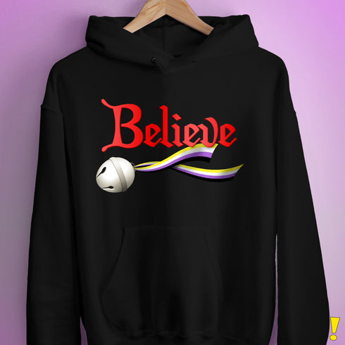 Believe Nonbinary Pride Jingle Bell Hoodie - Black